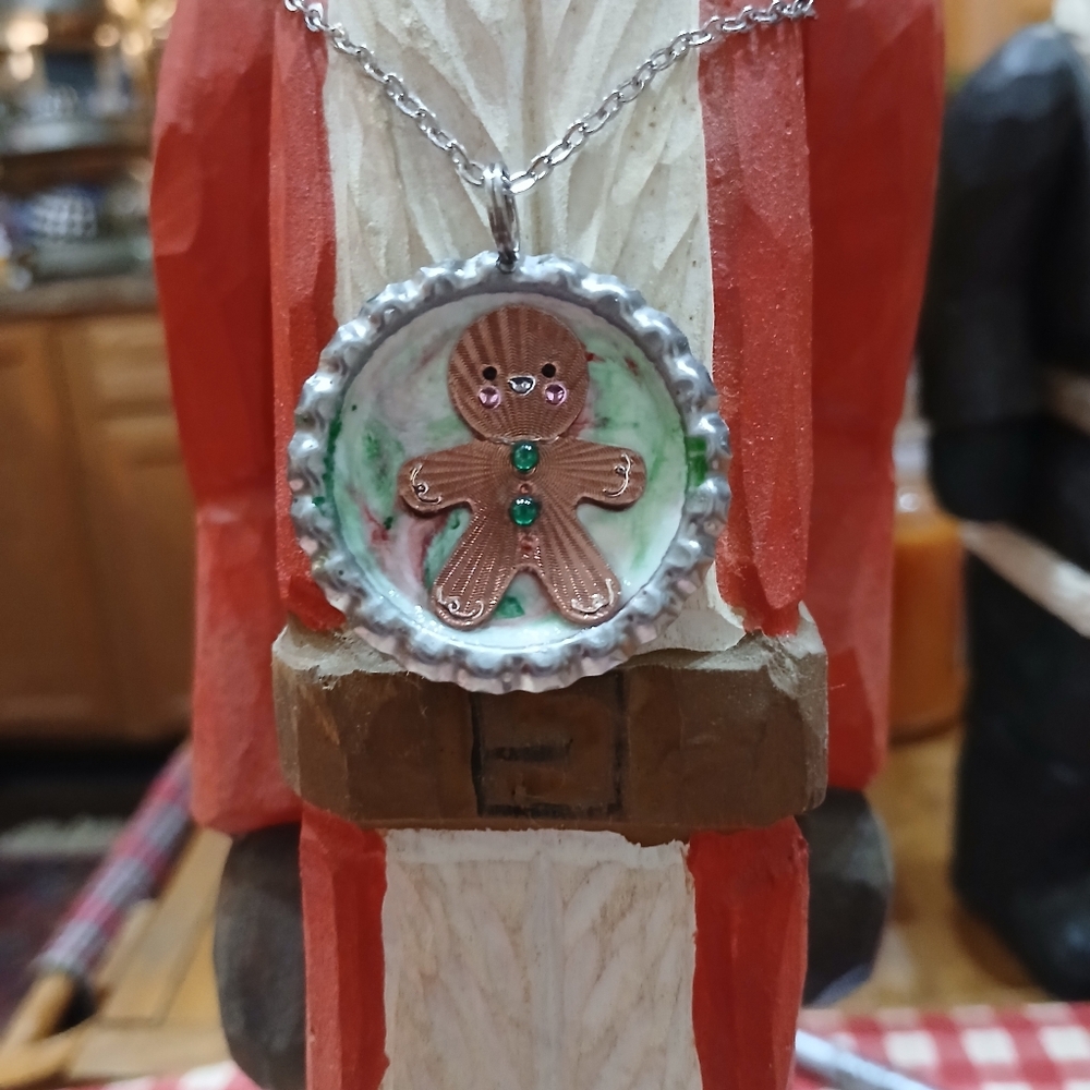 Silver and Brown Gingerbread Pendant Necklace